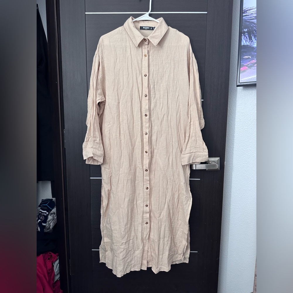 Tan Missguided maxi button up dress